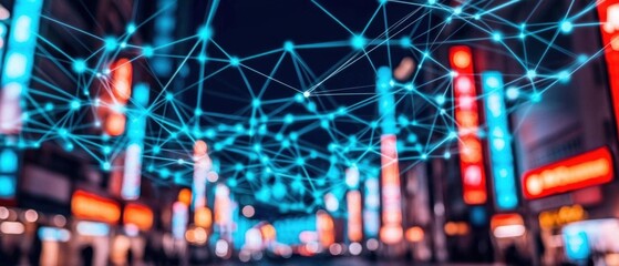 Aufkleber - Futuristic Cityscape Network Global Digital Connections Smart City Technology
