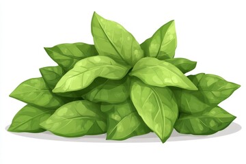 Poster - Fresh green basil leaves piled together on a white background in a vibrant and lively arrangement