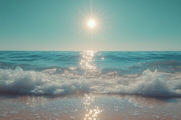 Aufkleber - Bright sunlight glistening on tranquil ocean waves at a serene beach during sunset