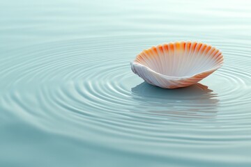 Aufkleber - Shell floating in calm water with gentle ripples at sunrise near the shore