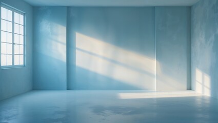 Poster - Modern empty room with blue walls and natural light during daytime creates a serene atmosphere for various uses