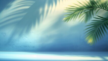 Poster - Shadows of palm leaves cast on a serene blue background in a calming tropical atmosphere