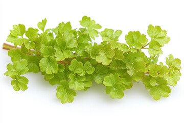 Poster - Freshly harvested cilantro sprig with bright green leaves on a clean white background