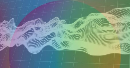 Poster - animation of colorful wave patterns flowing over grid background with gradient hues