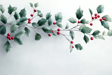 Poster - Holiday decorations featuring holly branches with red berries set against a soft background