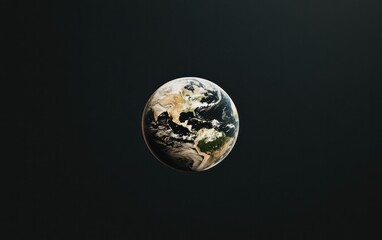 Poster - Pixel art depiction of Earth against a dark background. The planet is shown with realistic detail, exhibiting landmasses and oceans. 