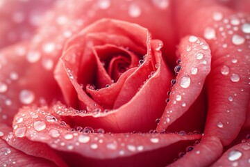 Poster - Elegant rose with dewdrops showcasing a soft pink hue in a garden setting during early morning light