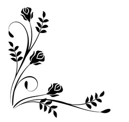 Poster - Corner ornament with rose flower and leaves. Decorative element for decor and text greeting or invitation card design.