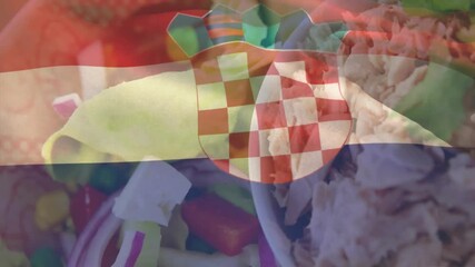 Poster - Croatian flag animation overlaying fresh salad with vegetables and shredded chicken