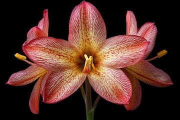 Poster - Beautiful red and yellow flower with intricate patterns captured against a black background in brilliant detail