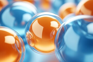 Fototapete - Colorful bubbles floating in a soft blue environment create an abstract and captivating visual experience