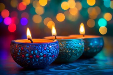Aufkleber - Colorful candles illuminate a cozy space creating a warm and inviting atmosphere during a festive celebration