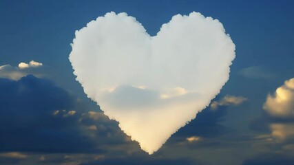Poster - A heart is drawn in the sky with clouds. The heart is white and the clouds are blue