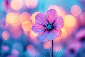 Aufkleber - Vibrant flower stands out against a colorful blurred background during twilight hours