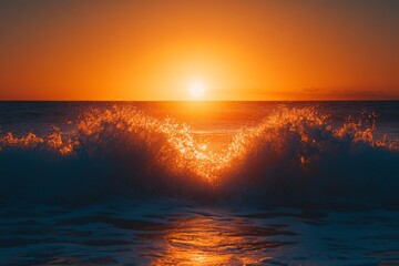 Aufkleber - Beautiful sunset over ocean waves with vibrant colors at the shoreline during evening hours