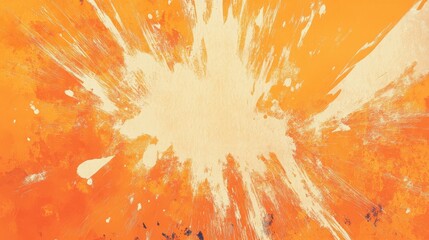 Poster - Vibrant orange abstract explosion with splashes and textures, creating an energetic background for creative projects