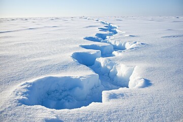 Poster - Cracks in a vast frozen landscape during a clear winter day in a remote Arctic region revealing shifting ice patterns