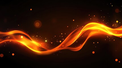 Poster - Abstract representation of flowing orange and yellow waves against a dark background, creating a dynamic visual effect