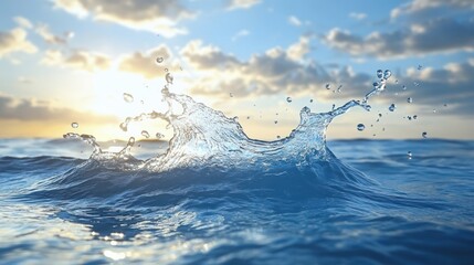 Poster - Water splash at sunset, ocean waves, clear blue sea.