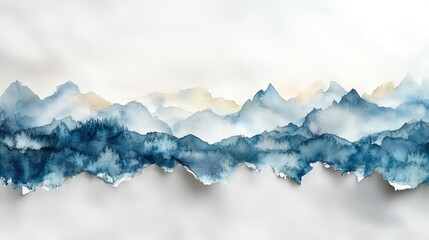 Aufkleber - Watercolor painting of a misty mountain range, torn paper edges.