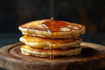 Aufkleber - Delicious pancakes stacked high with syrup drizzling on top, perfect for a cozy breakfast at home