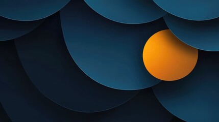 Poster - Abstract composition featuring a vibrant yellow circle against a backdrop of layered dark blue shapes, creating a serene atmosphere