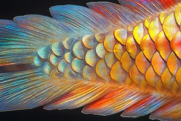 Poster - Vibrant close-up of a colorful fish fin showcasing scales in brilliant hues