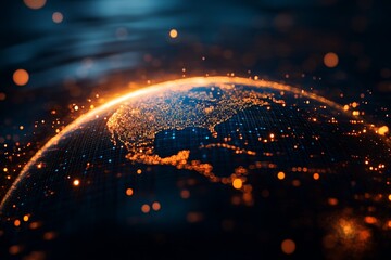 Aufkleber - Glowing representation of Earth showcasing interconnected cities against a dark background at night
