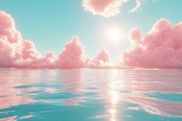 Poster - Vibrant clouds reflect in calm ocean waters during a serene sunset at a tropical paradise