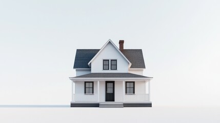 Aufkleber - White house with gray roof, porch, and black windows against a white background.