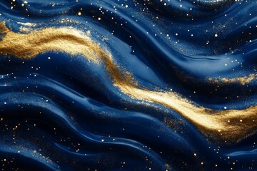 Poster - Beautiful blue and gold abstract wave design with shimmering elements reflecting light