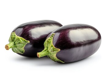 Poster - Fresh and glossy eggplants resting on white surface ready for culinary use in various dishes
