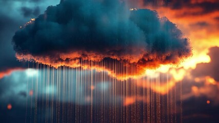 Poster - Dramatic Cloud Formation Over Sunset Sky with Rainfall and Vibrant Colors Capturing Nature's Beauty in Atmospheric Conditions
