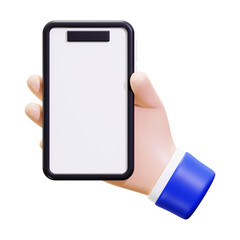 Poster - 3D cartoon hand holding blank smartphone suitable for digital marketing, technology, communication concepts in design projects, website and social media