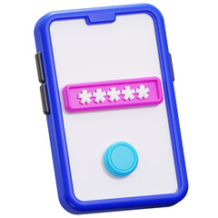 Poster - 3D render of blue phone with password display and button. Suitable for cybersecurity concepts, technology articles, and online privacy themes