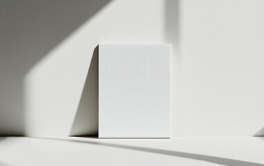 Poster - Abstract image of a vertical textured white canvas leaning against a white wall with light and shadow.  The texture is subtle and linear