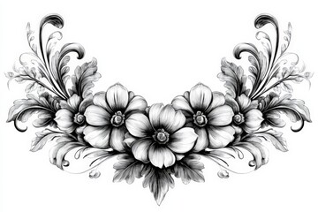 Poster - Black and white floral design featuring intricate details and symmetrical arrangement