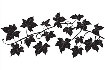 Aufkleber - Decorative black ivy leaves on a white background creating a striking visual contrast in a minimalist style