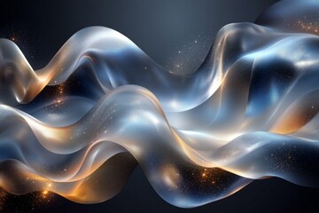 Poster - Abstract waves flow elegantly through a cosmic background, creating a serene and futuristic atmosphere