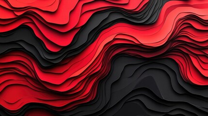 Poster - Abstract layered design featuring dramatic red and black waves, ideal for modern art backgrounds or textures
