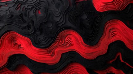 Poster - Abstract waves of red and black create a dynamic visual texture, suitable for backgrounds or artistic designs
