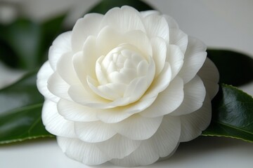 Aufkleber - Elegant white flower with soft petals on a neutral background showcasing delicate details and natural beauty
