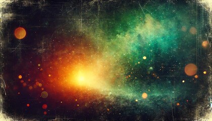 Wall Mural - A grungy textured background with a blend of dark and vibrant tones, transitioning from deep green on the left to a glowing orange light