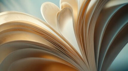 Poster - Close-up view of elegantly fanned book pages showcasing intricate textures and soft lighting in a serene atmosphere