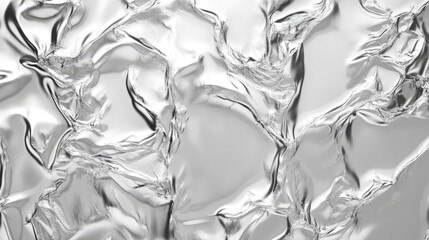 Poster - Abstract close-up of crumpled silver foil creating a dynamic texture, reflecting light with a smooth sheen