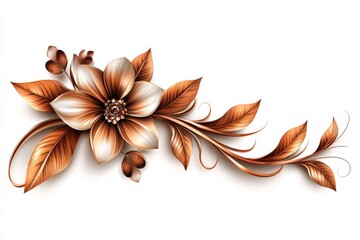 Poster - Intricate floral design featuring golden blooms and elegant leaves in warm tones