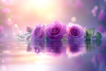 Aufkleber - Roses float gracefully on serene water during a tranquil sunset