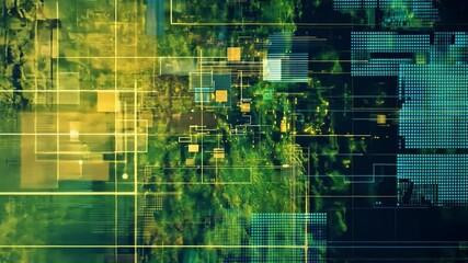 Fototapete - Abstract Digital Landscape with Geometric Patterns, Vivid Colors, and Futuristic Elements Representing Technology and Innovation