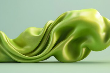 Poster - Flowing green fabric draped elegantly on a soft green background highlighting texture and sheen in a modern display