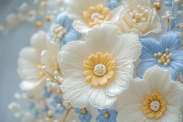 Aufkleber - Beautifully crafted floral embroidery showcasing intricate details and pastel colors